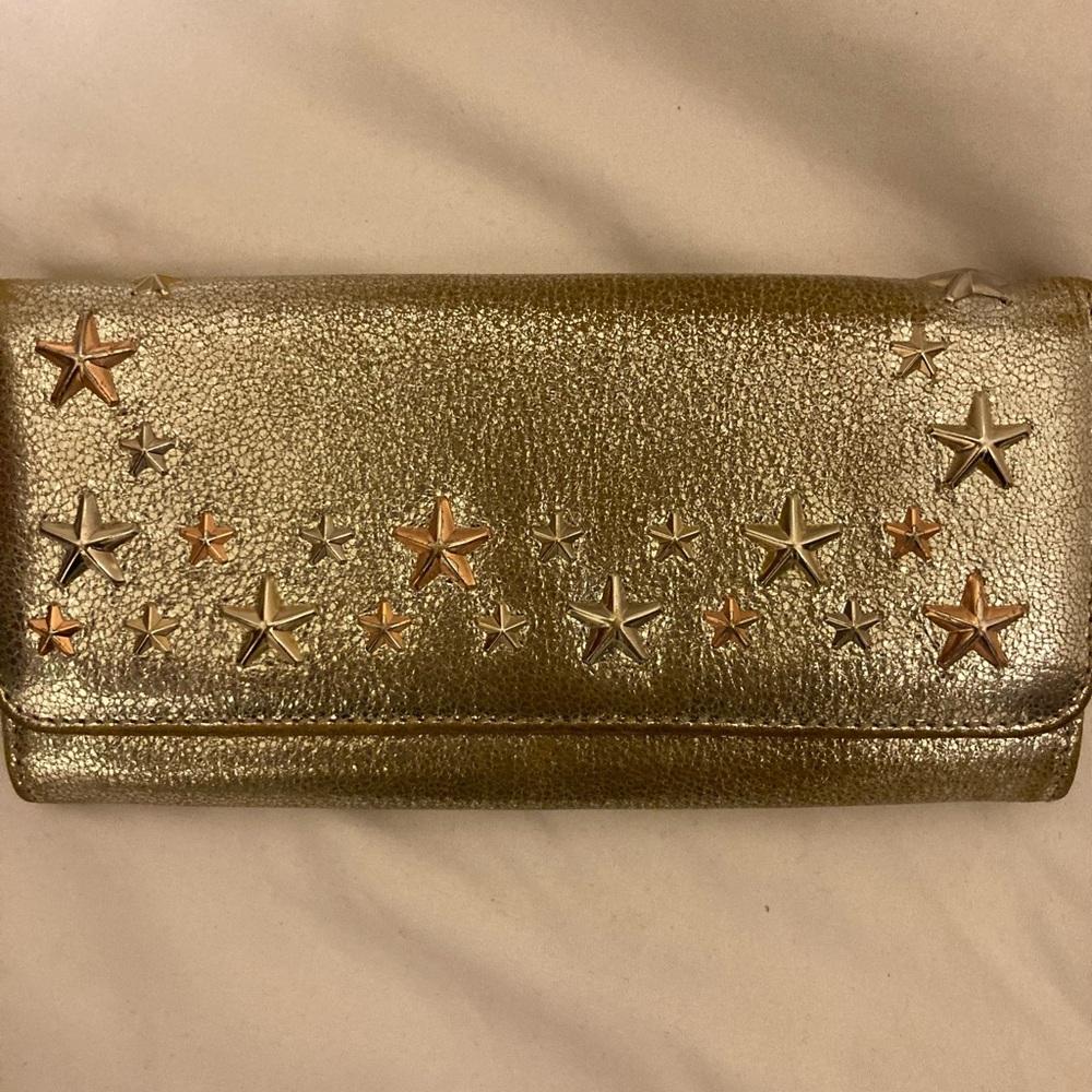 Jimmy Choo Gold Metallic Star-Stud Wallet